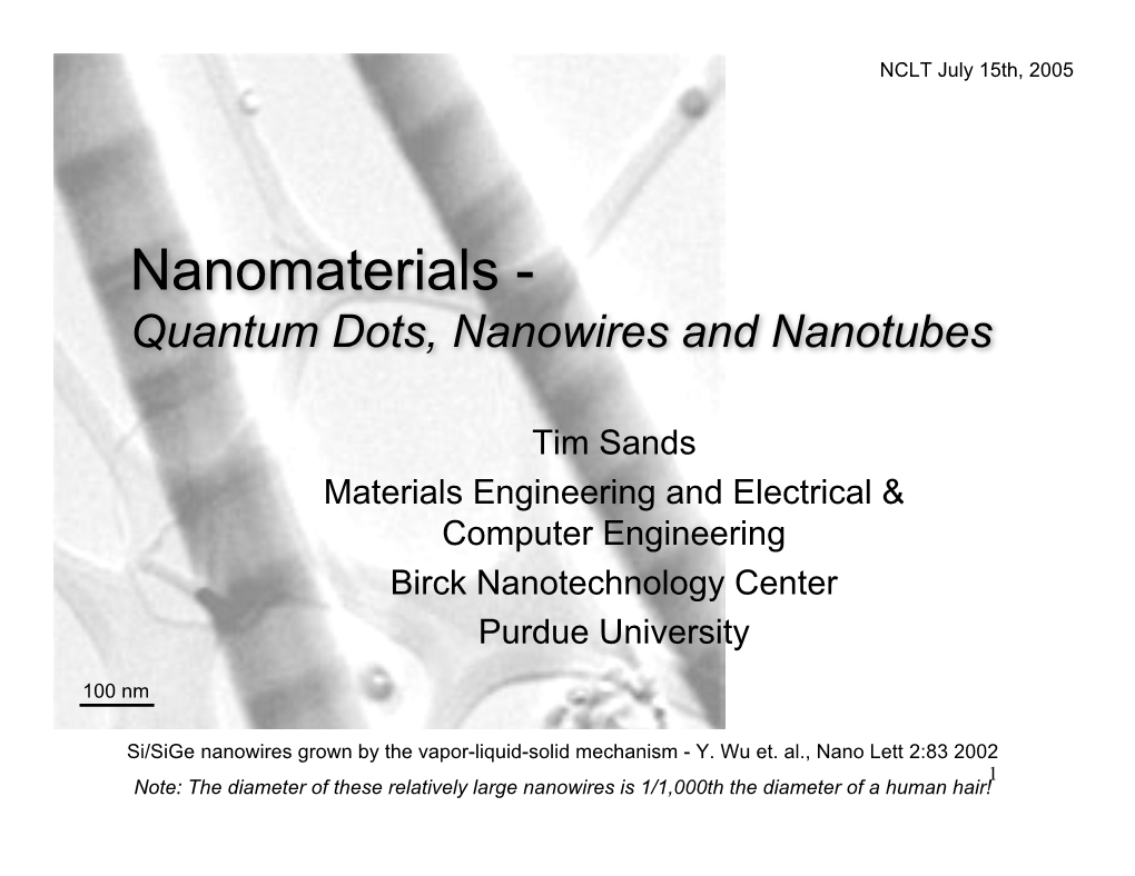 Nanomaterials - Quantum Dots, Nanowires and Nanotubes
