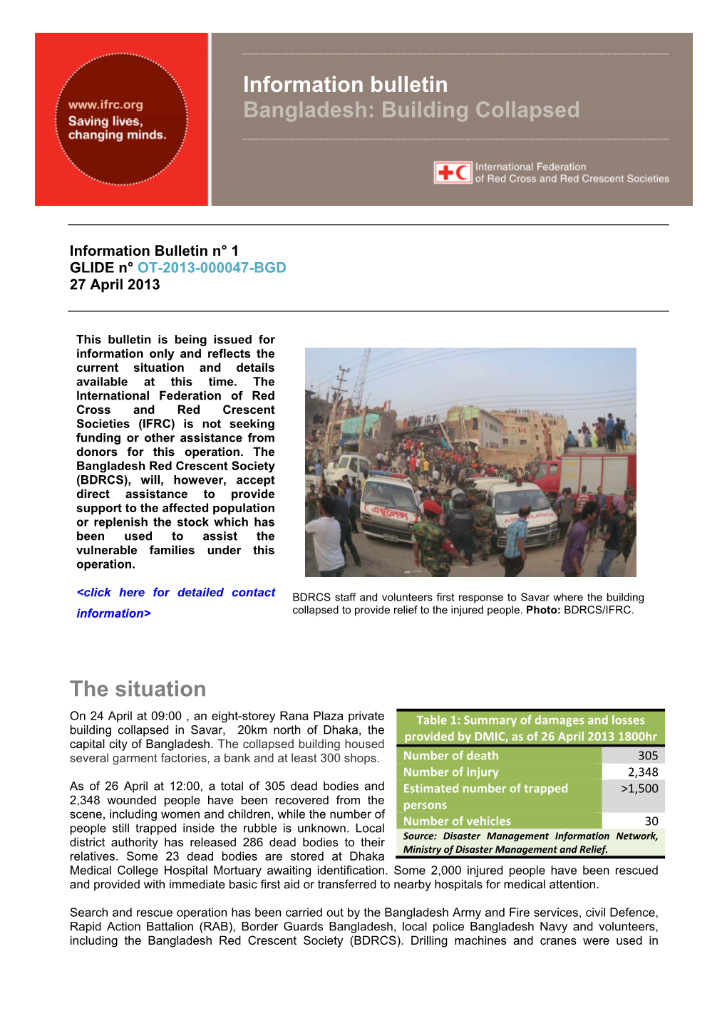 The Situation Information Bulletin Bangladesh: Building Collapsed