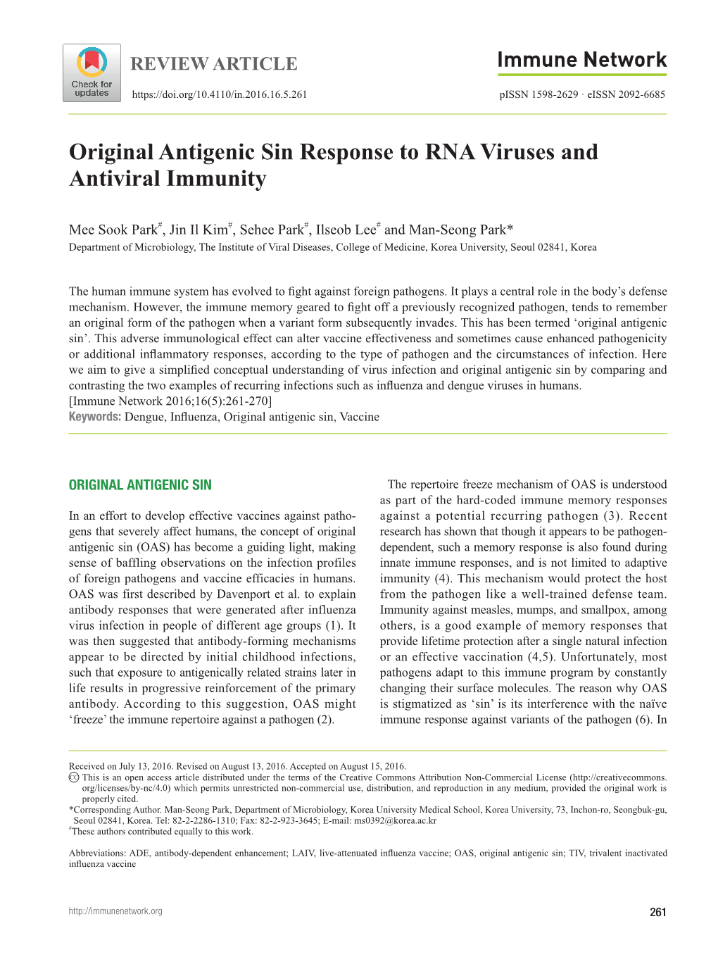 Original Antigenic Sin Response to RNA Viruses and Antiviral Immunity