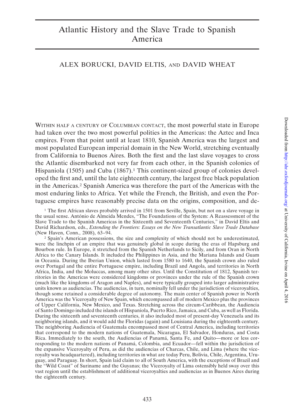 Atlantic History and the Slave Trade to Spanish America