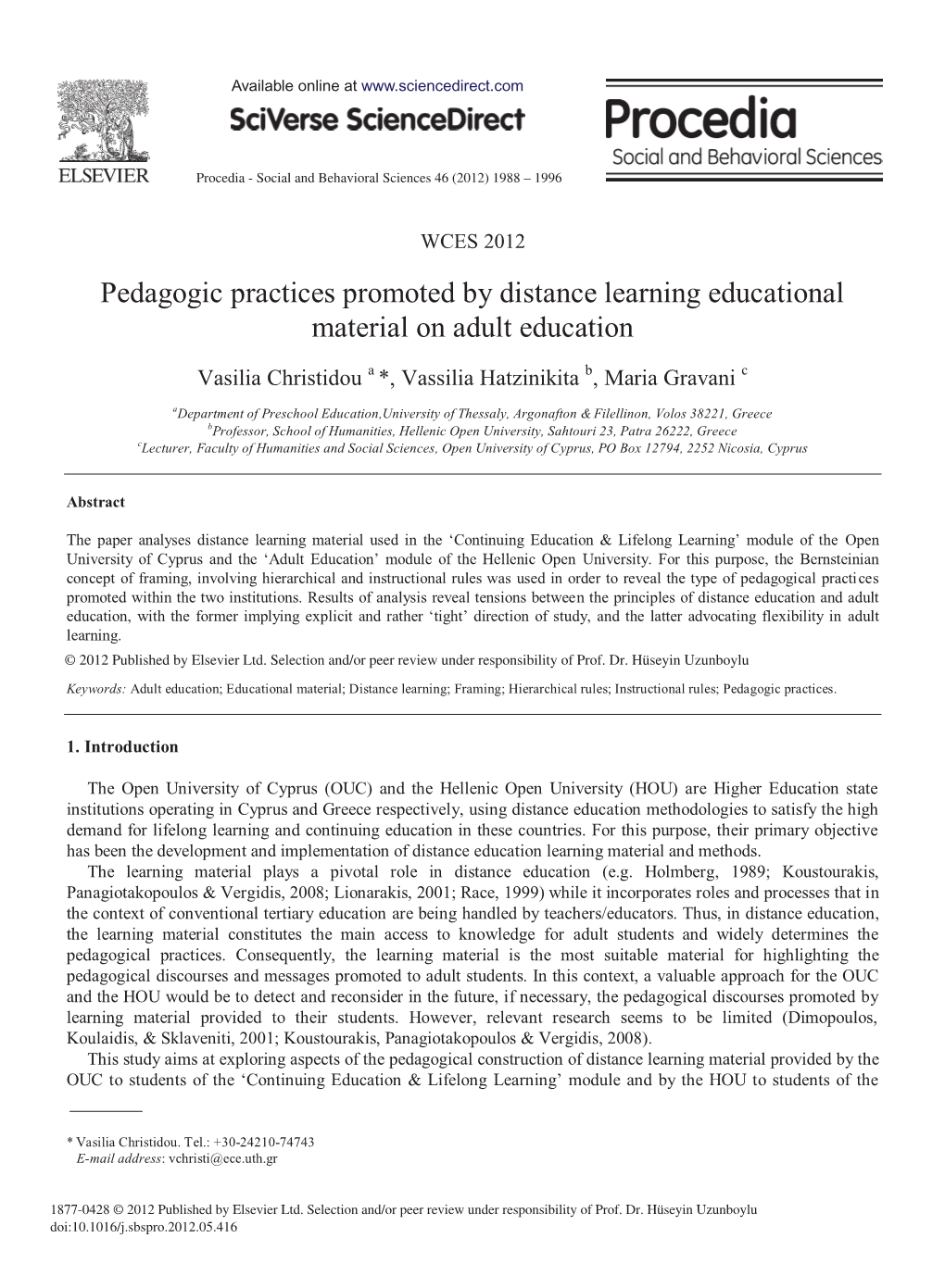 Pedagogic Practices Promoted by Distance Learning Educational Material on Adult Education