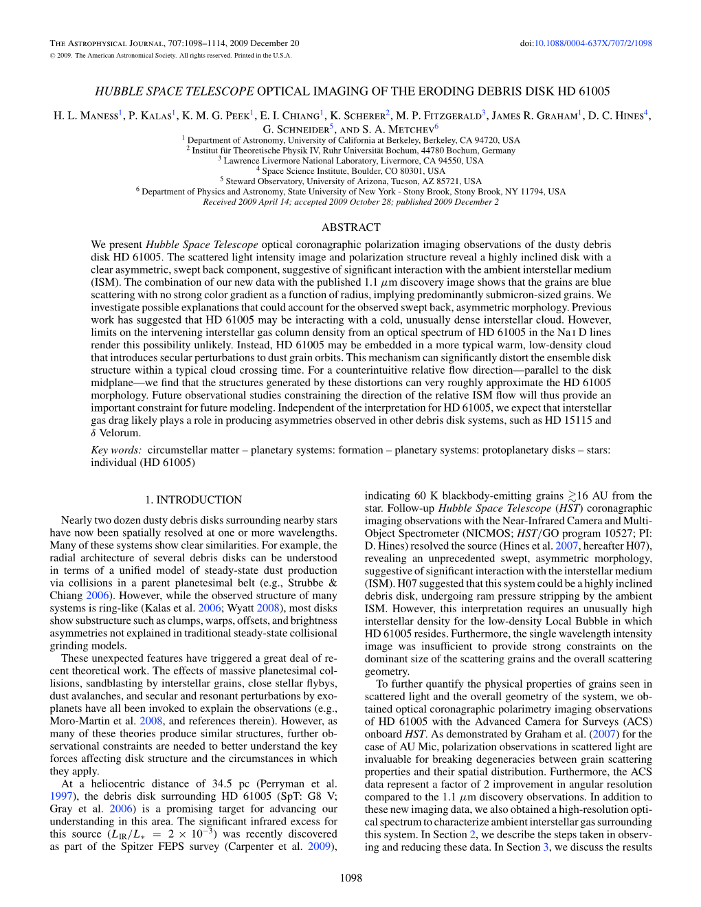 Hubble Space Telescope Optical Imaging of the Eroding Debris Disk Hd 61005