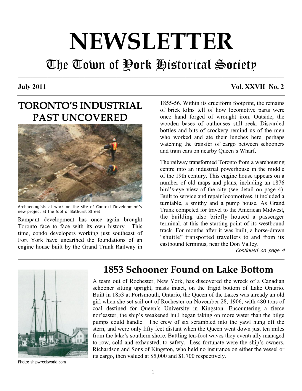 NEWSLETTER the Town of York Historical Society ______