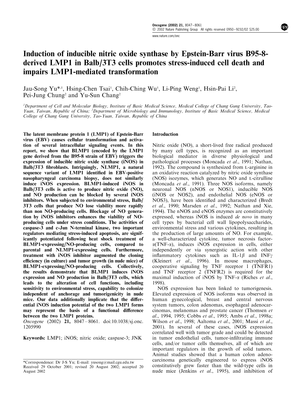 Derived LMP1 in Balb/3T3 Cells Promotes Stress-Induced Cell Death and Impairs LMP1-Mediated Transformation