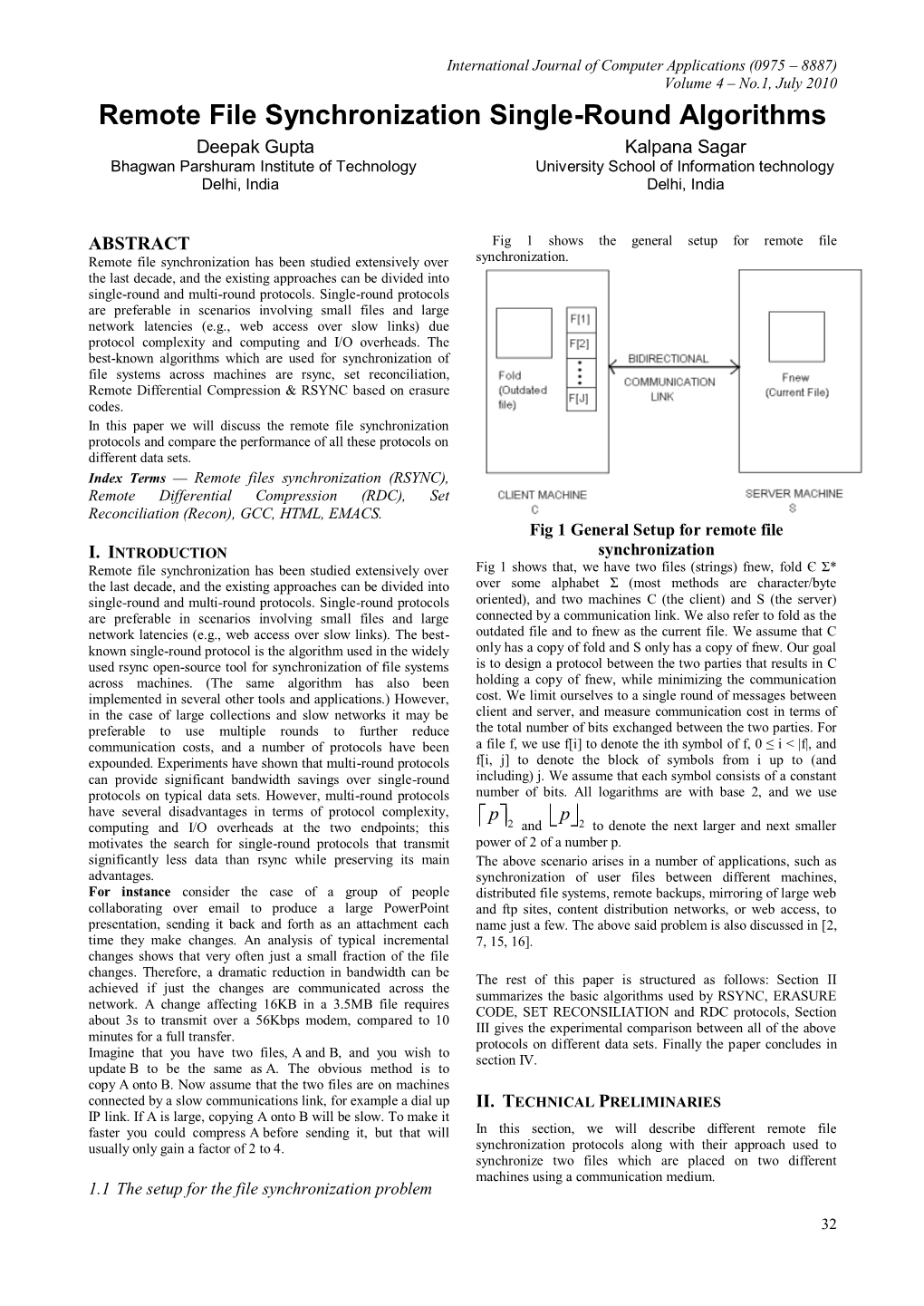 Remote File Synchronization Single-Round Algorithms