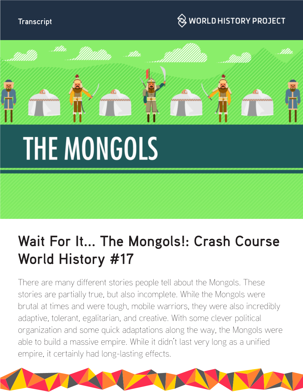 Wait for It... the Mongols!: Crash Course World History #17