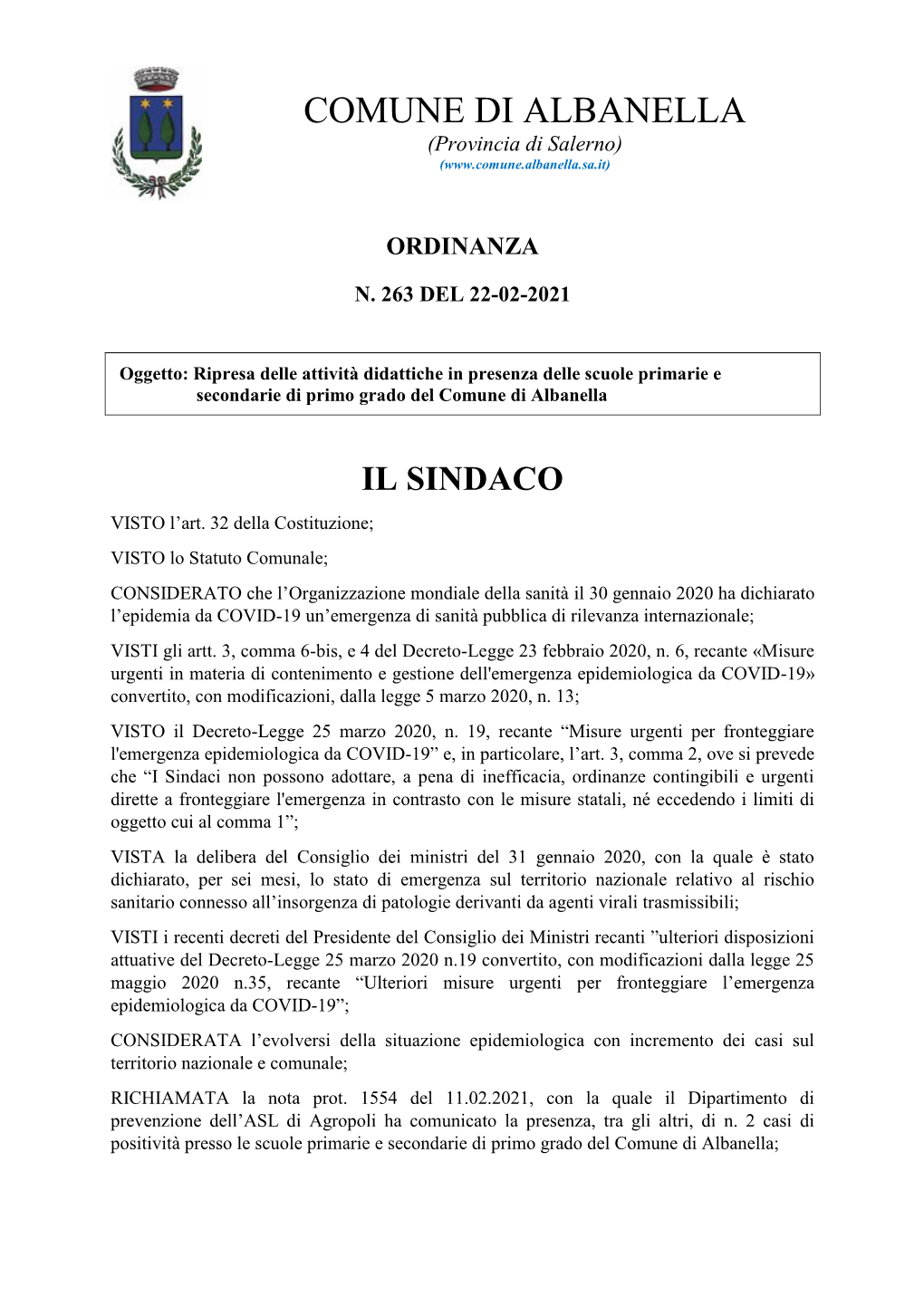 COMUNE DI ALBANELLA (Provincia Di Salerno) (