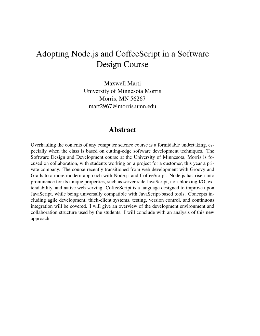 Adopting Node.Js and Coffeescript in a Software Design Course