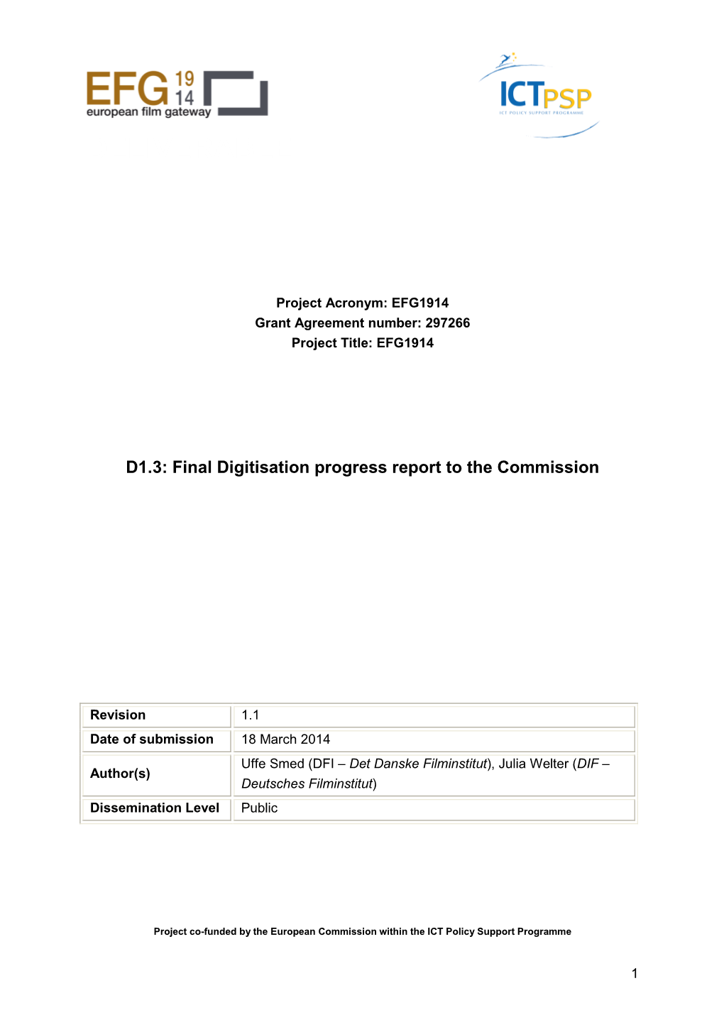 D1.3: Final Digitisation Progress Report to the Commission