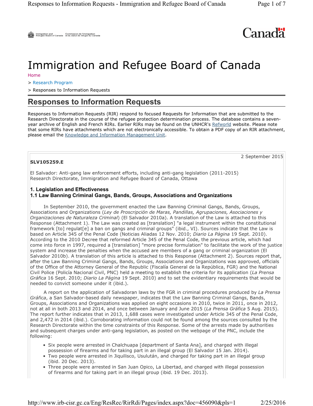 Immigration and Refugee Board of Canada Page 1 of 7