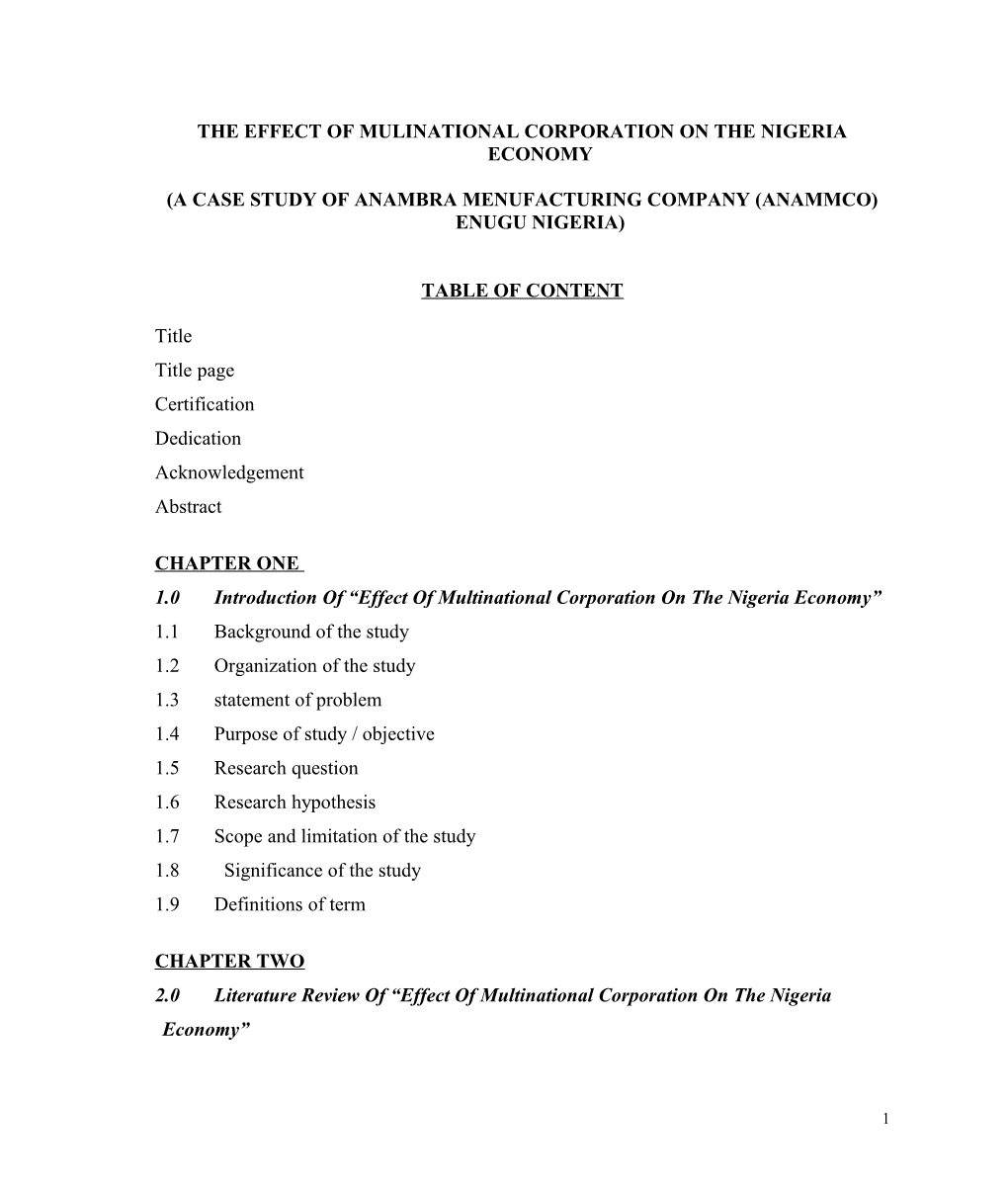 The Effect Of Mulinational Corporation On The Nigeria Economy