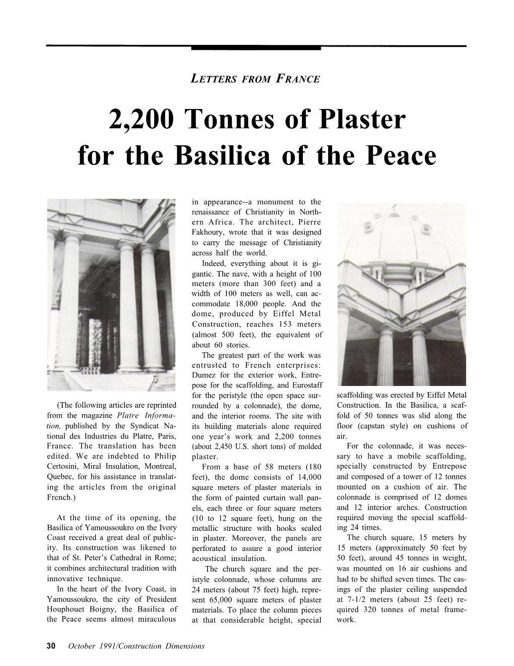 2,200 Tonnes of Plaster for the Basilica of the Peace