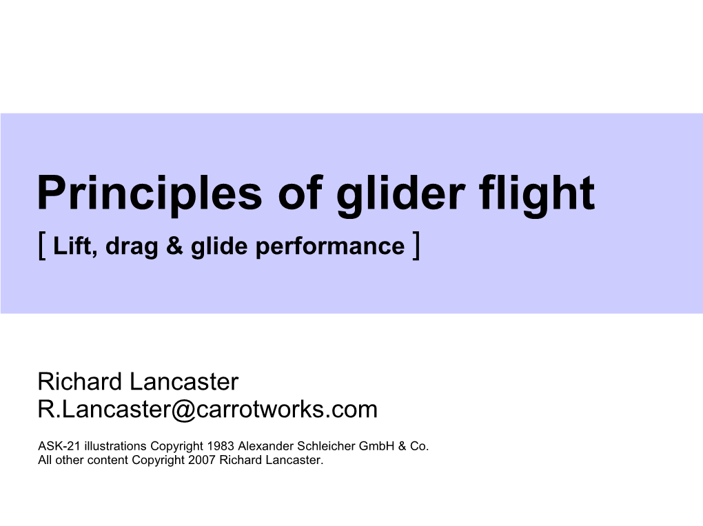 Principles of Glider Flight