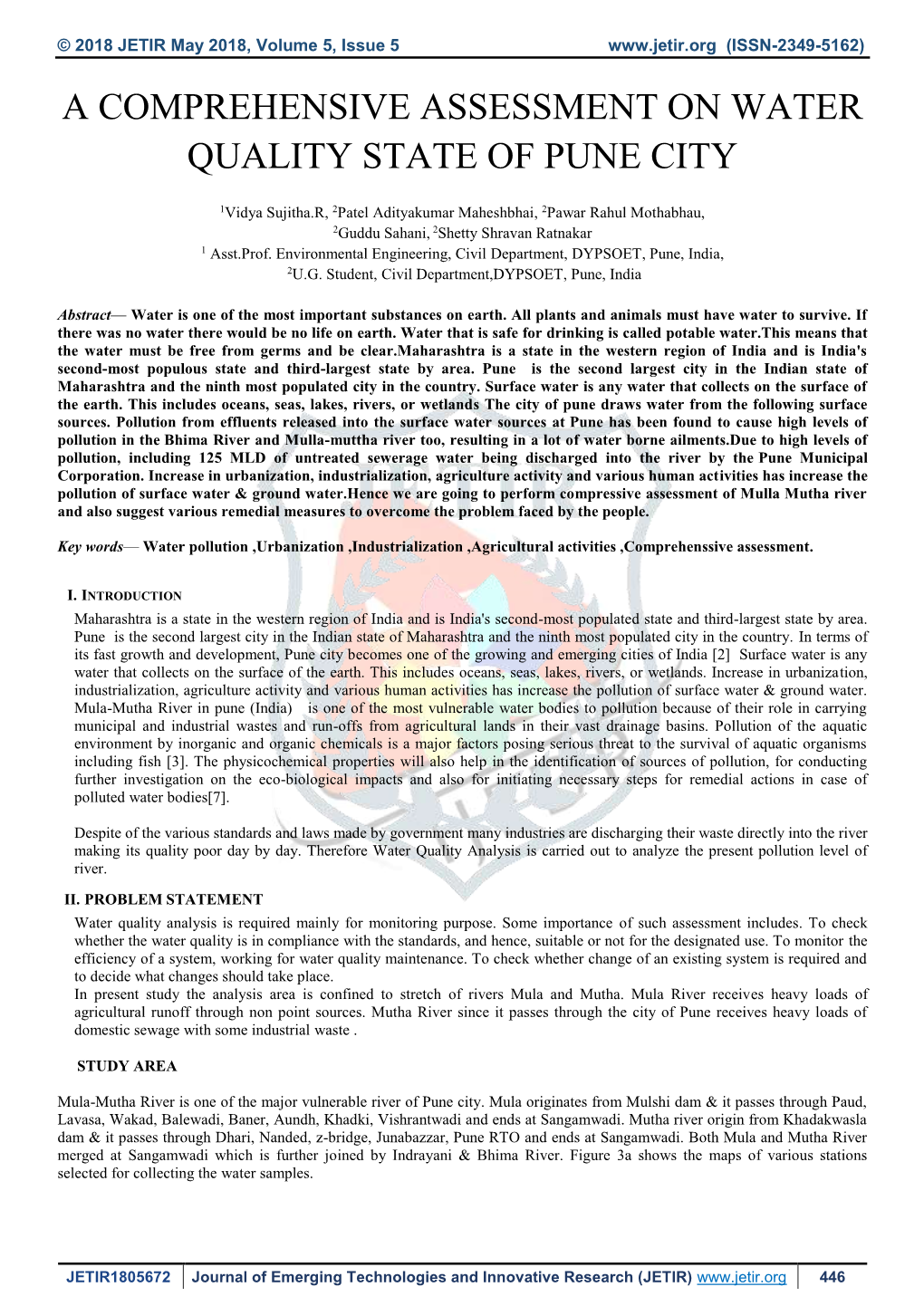 A Comprehensive Assessment on Water Quality State of Pune City