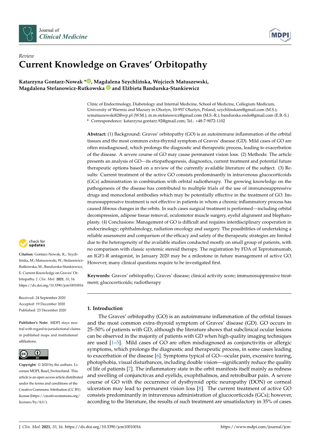 Current Knowledge on Graves' Orbitopathy