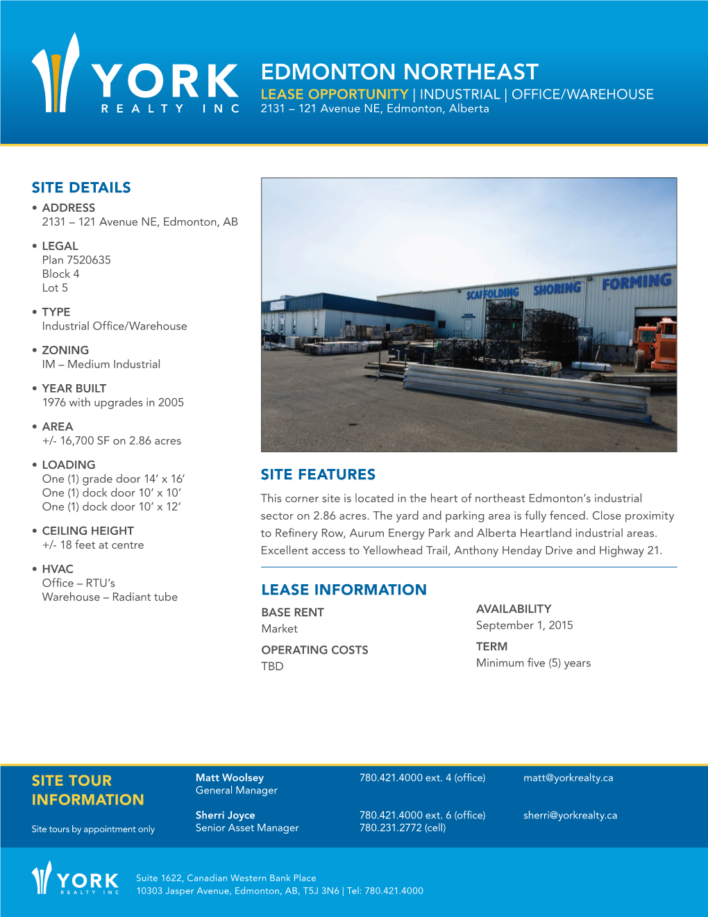 EDMONTON NORTHEAST LEASE OPPORTUNITY | INDUSTRIAL | OFFICE/WAREHOUSE 2131 – 121 Avenue NE, Edmonton, Alberta