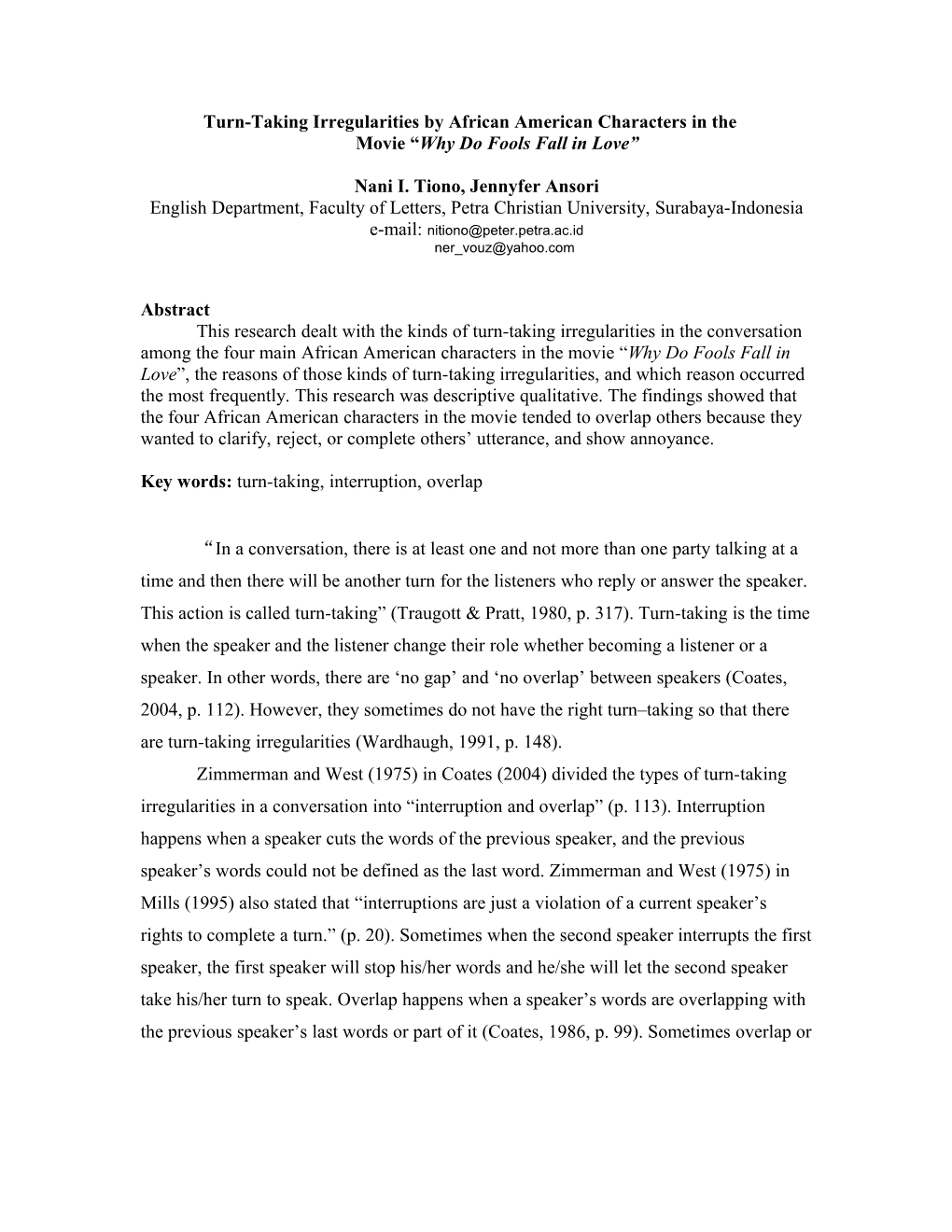 An Analysis of Turn-Taking Irregularities Uttered by African American Characters in The