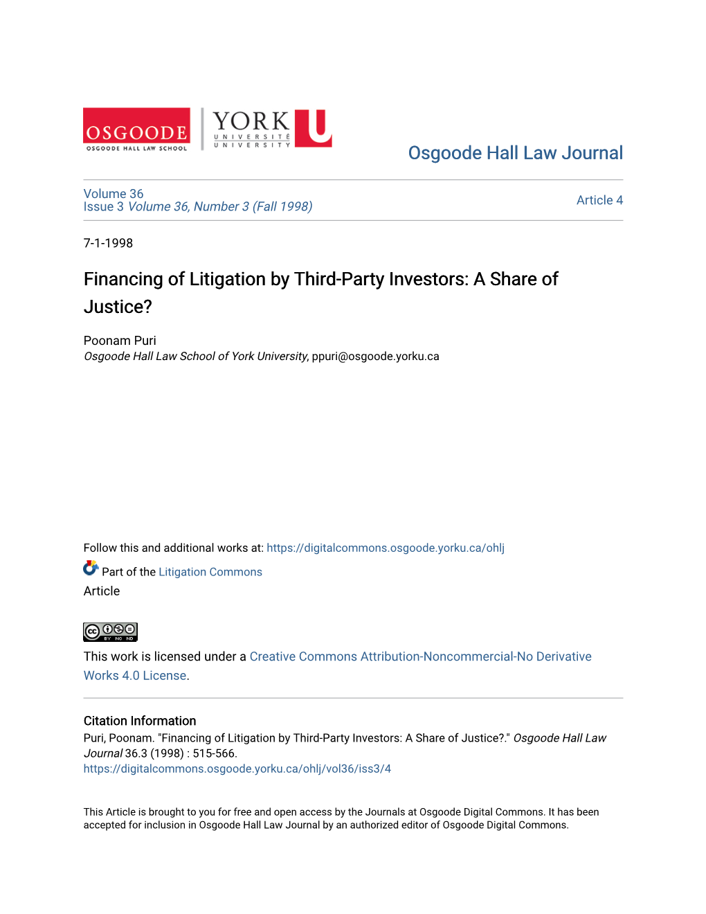 Financing of Litigation by Third-Party Investors: a Share of Justice?