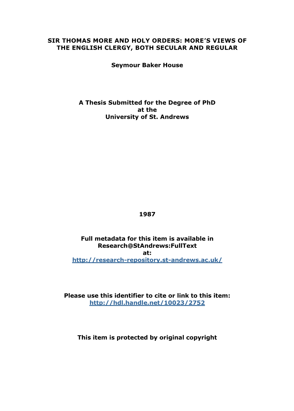 Seymour Baker House Phd Thesis