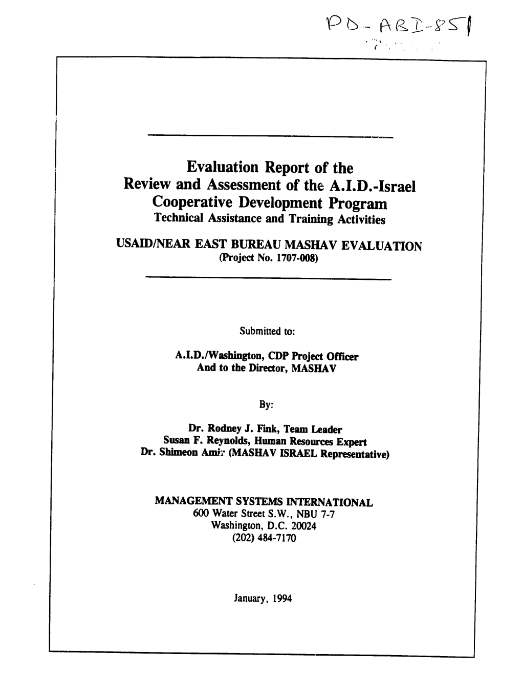 Evaluation Report of the Review and Assessment of the A.I.D.-Israel