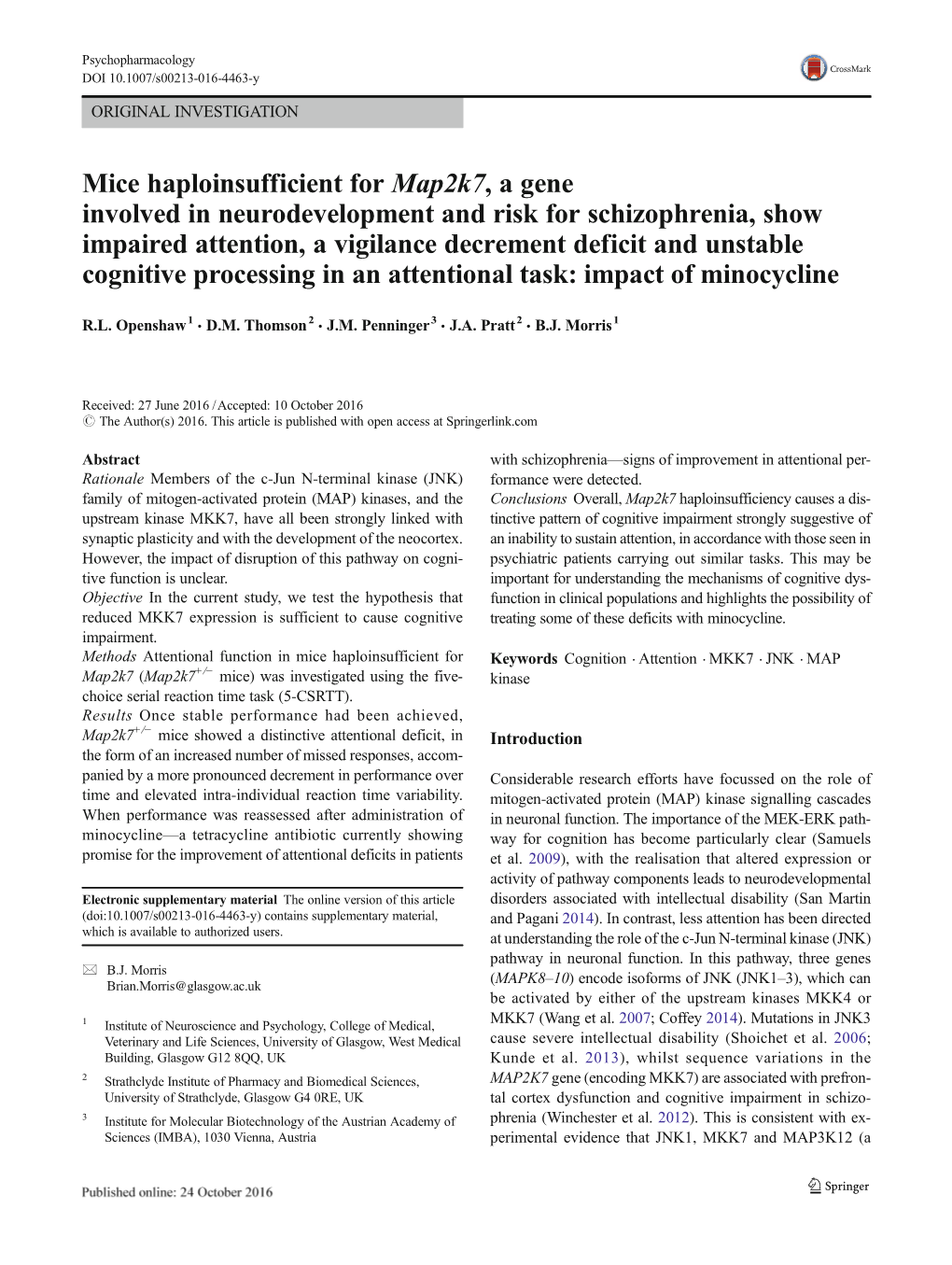 Mice Haploinsufficient for Map2k7, a Gene Involved In