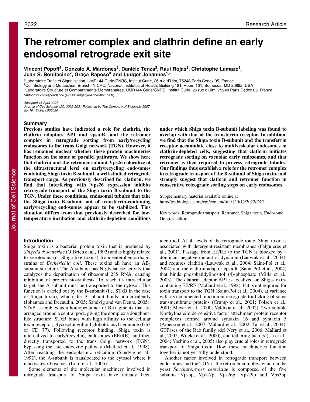 The Retromer Complex and Clathrin Define an Early Endosomal Retrograde Exit Site