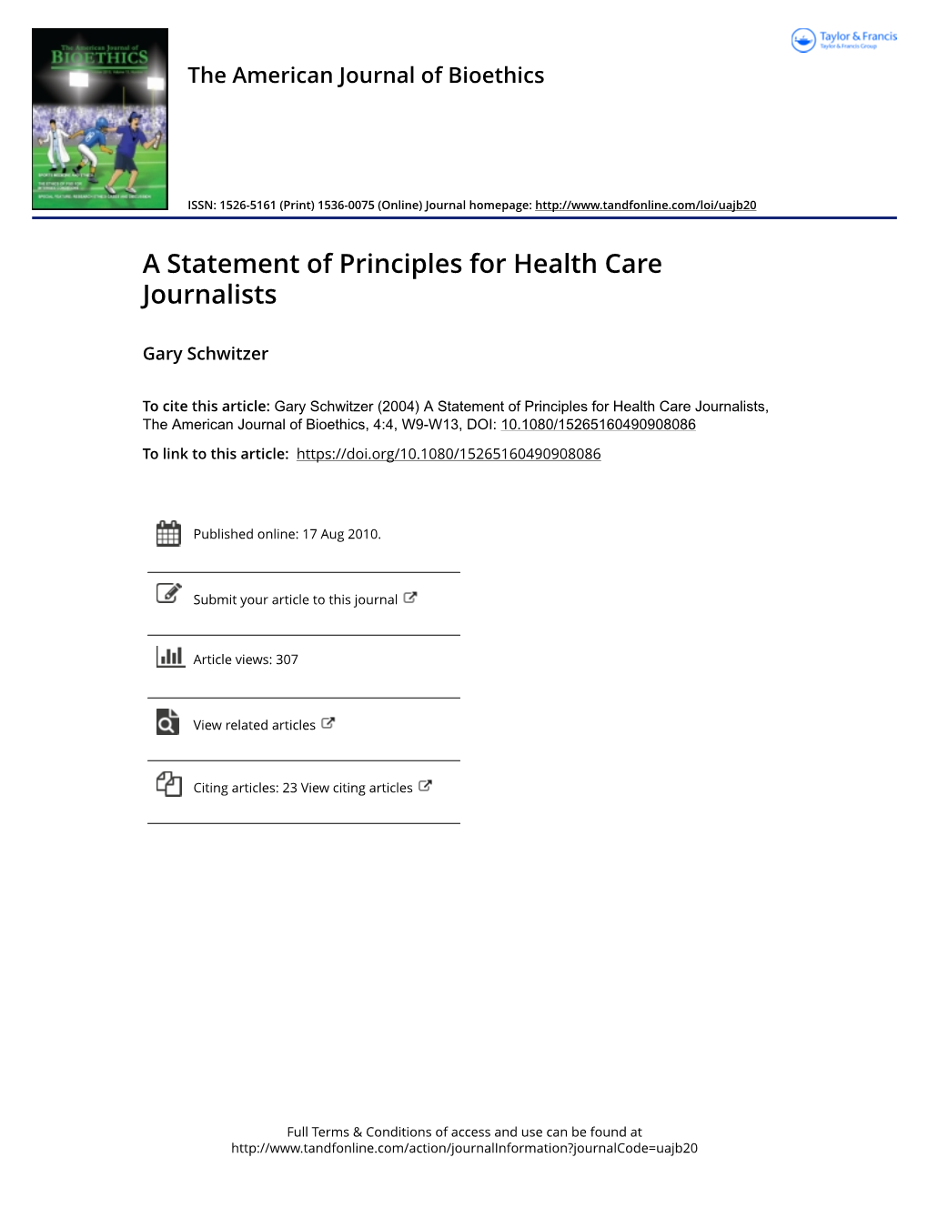 A Statement of Principles for Health Care Journalists