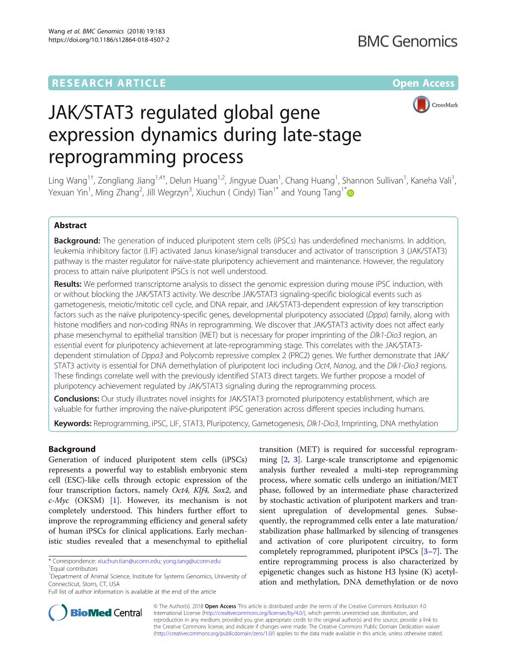 JAK/STAT3 Regulated Global Gene Expression Dynamics During Late-Stage Reprogramming Process