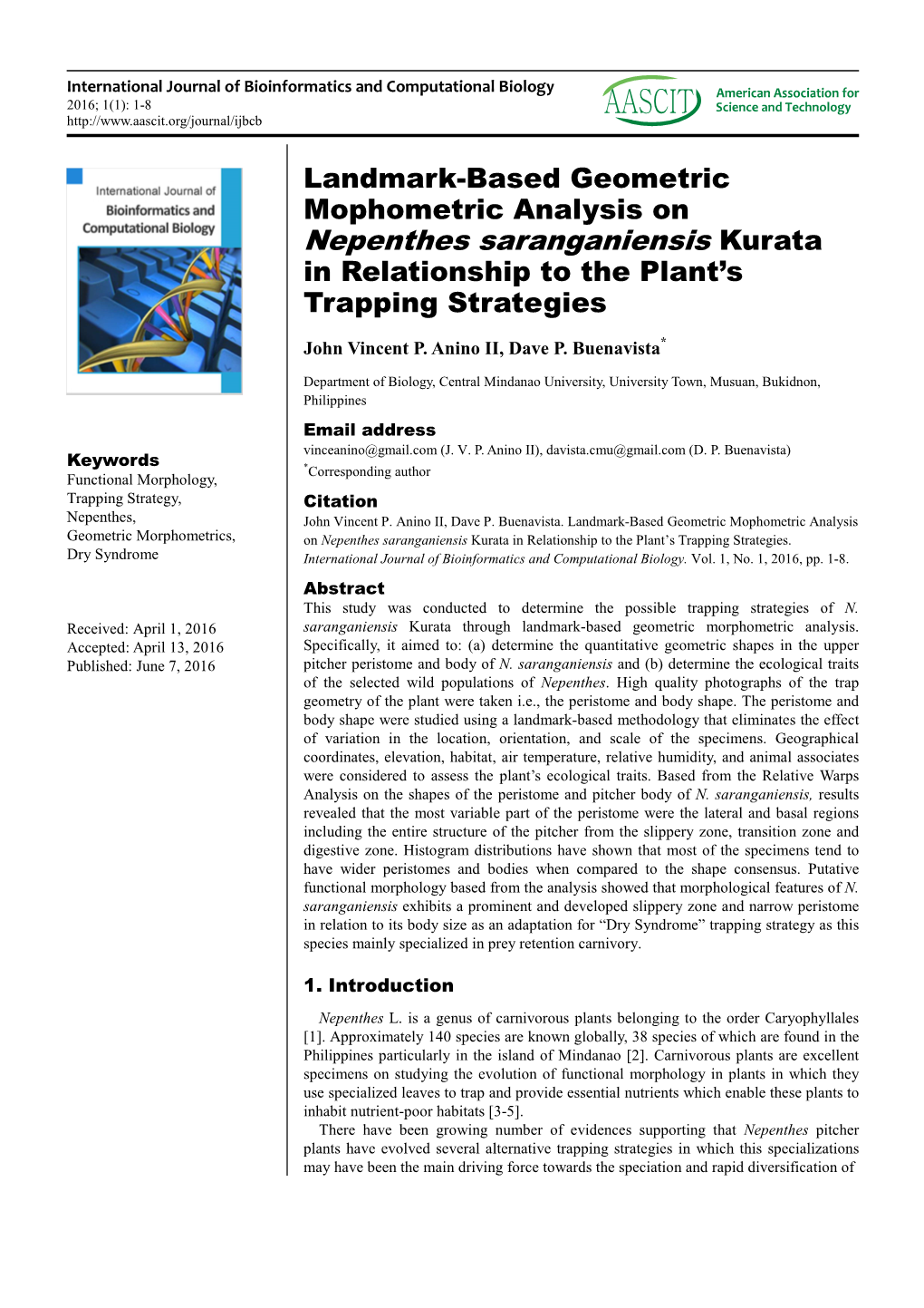 Nepenthes Saranganiensis Kurata in Relationship to the Plant’S Trapping Strategies