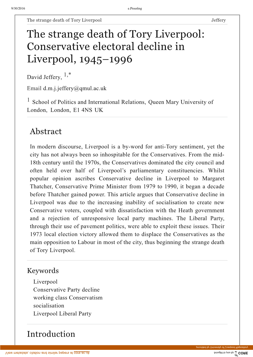 Conservative Electoral Decline in Liverpool, 1945–1996