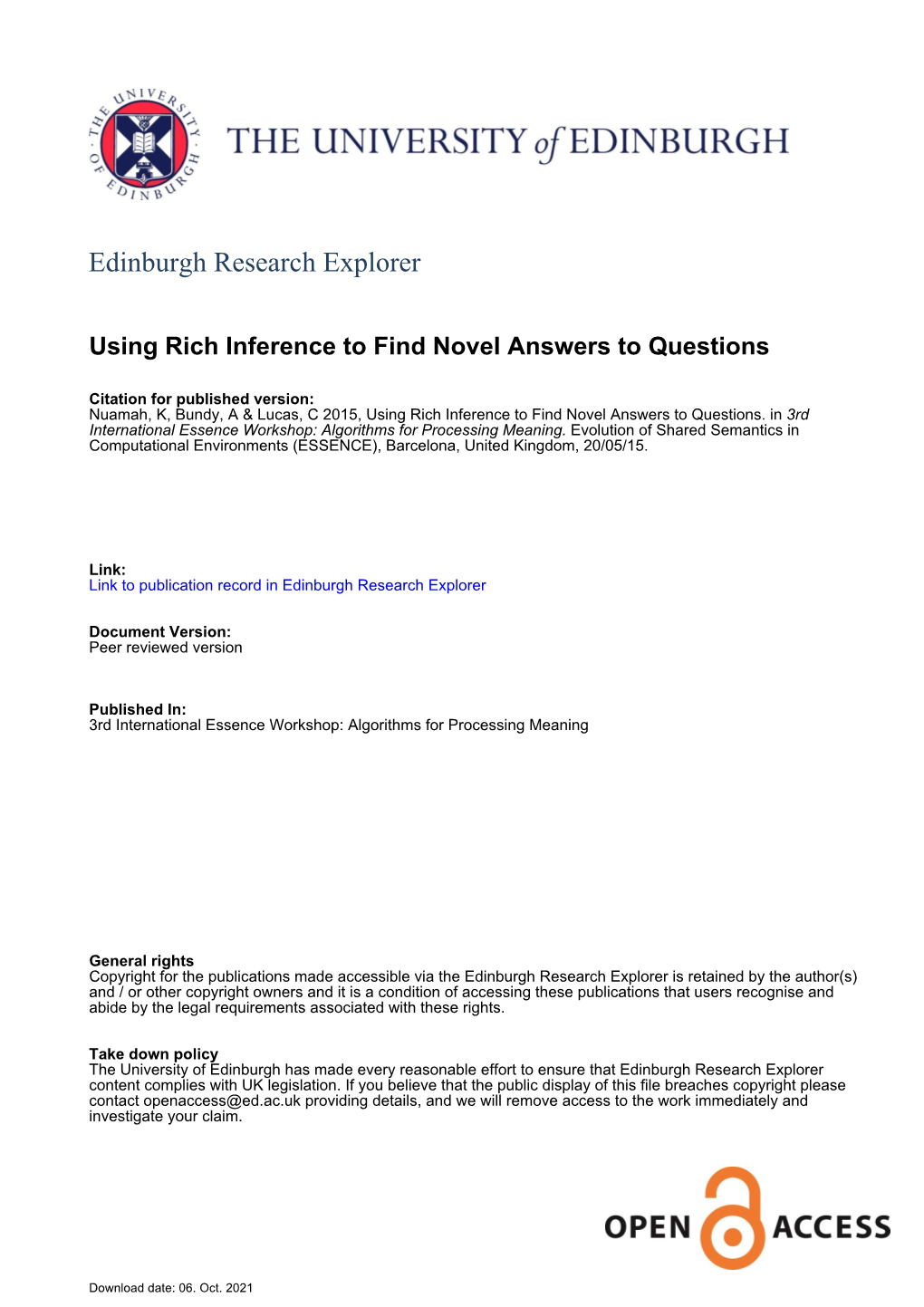 Using Rich Inference to Find Novel Answers to Questions