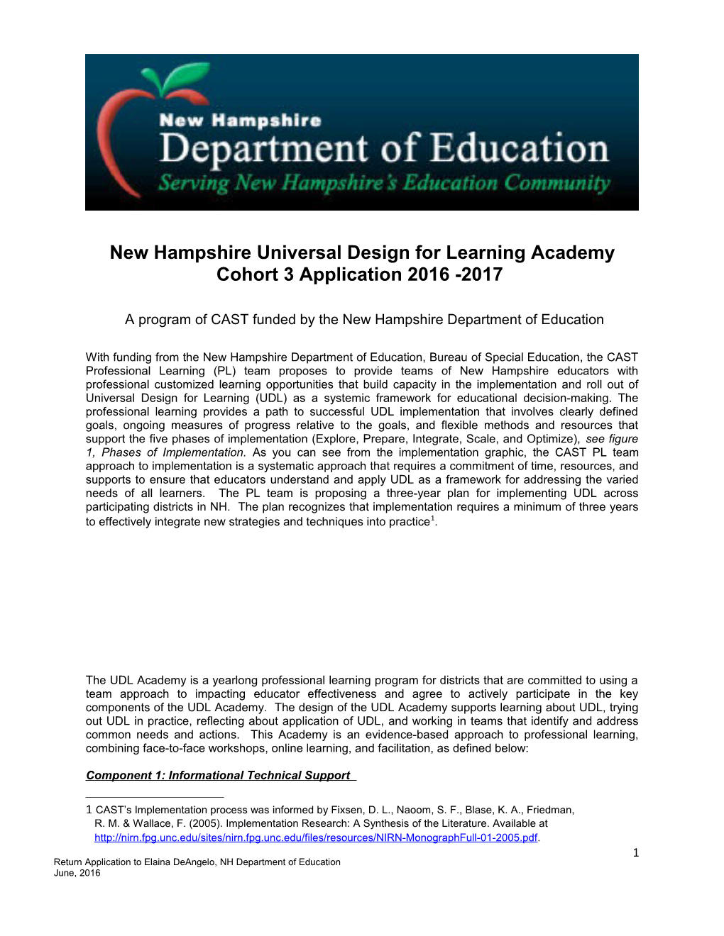 New Hampshire Universal Design for Learning Academy Cohort 3 Application 2016 -2017