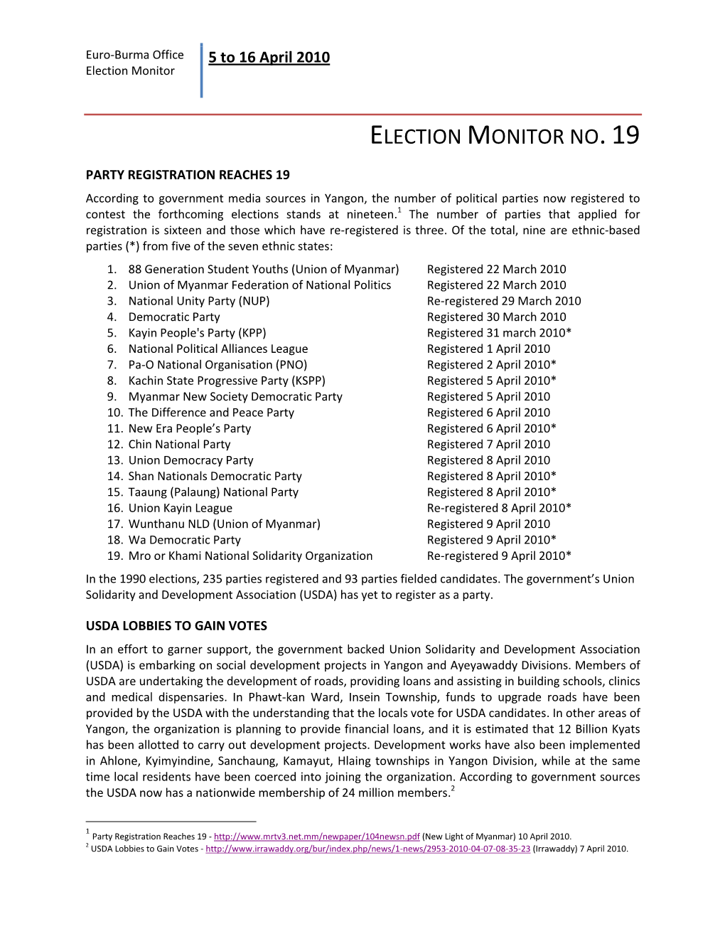 Election Monitor No.19