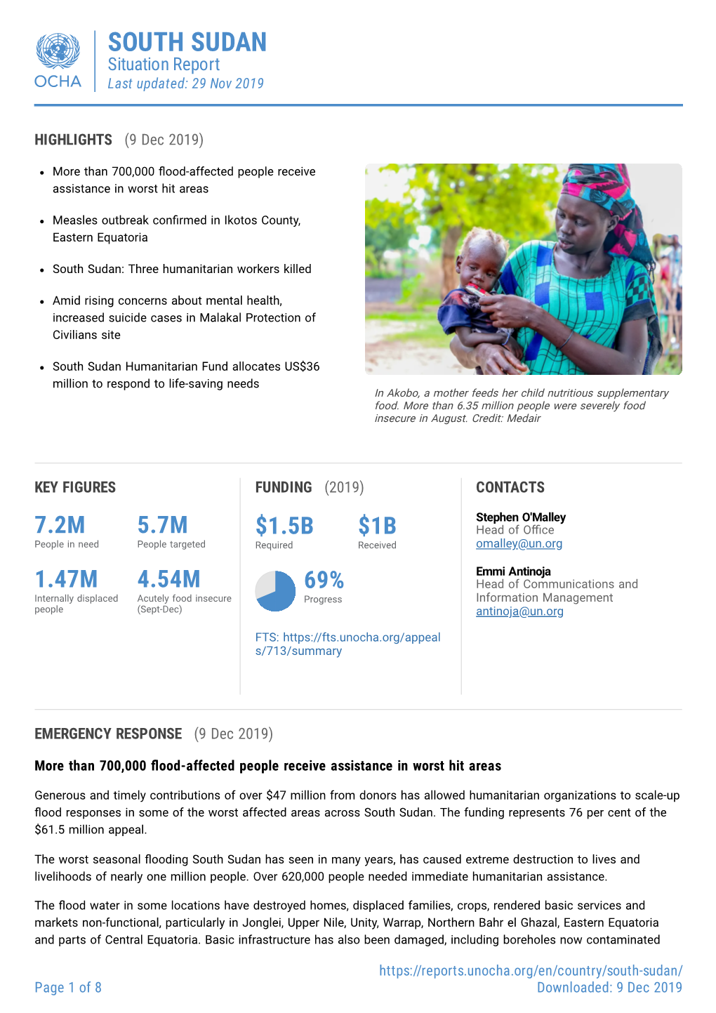 SOUTH SUDAN Situation Report Last Updated: 29 Nov 2019