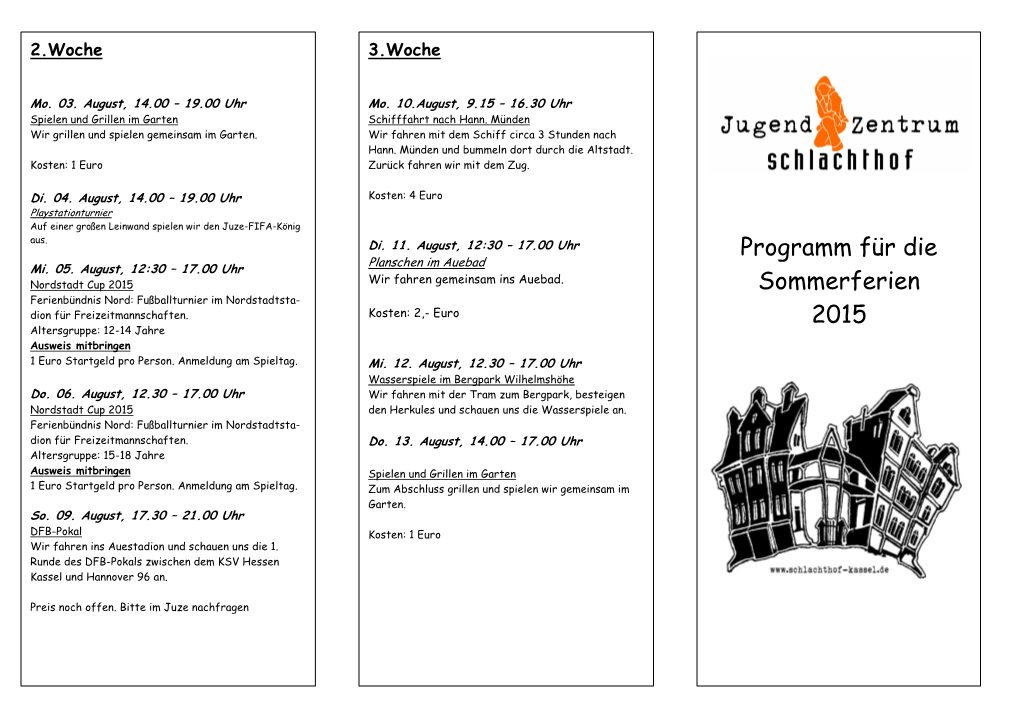 Programm Für Die Sommerferien 2015