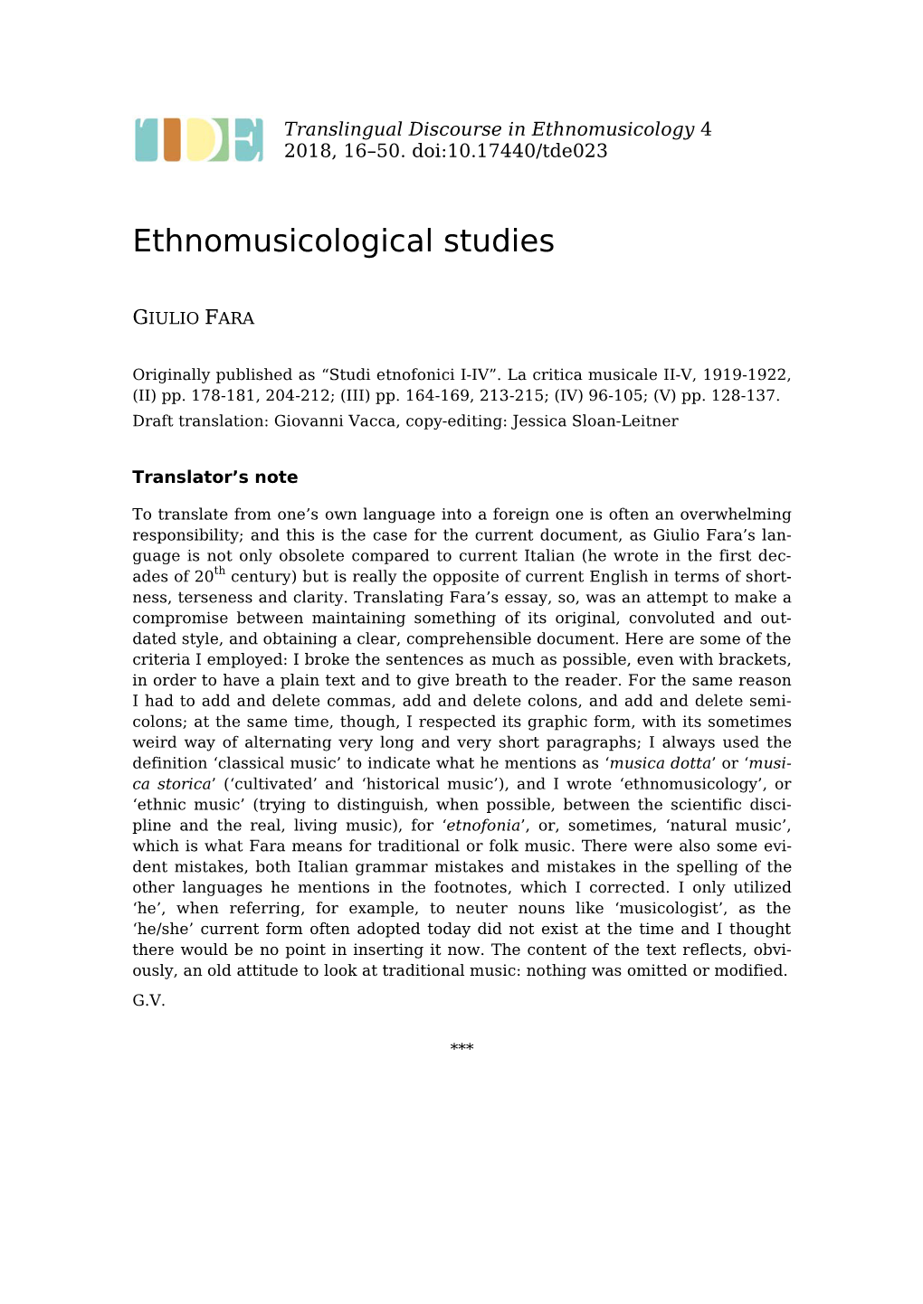 Ethnomusicological Studies