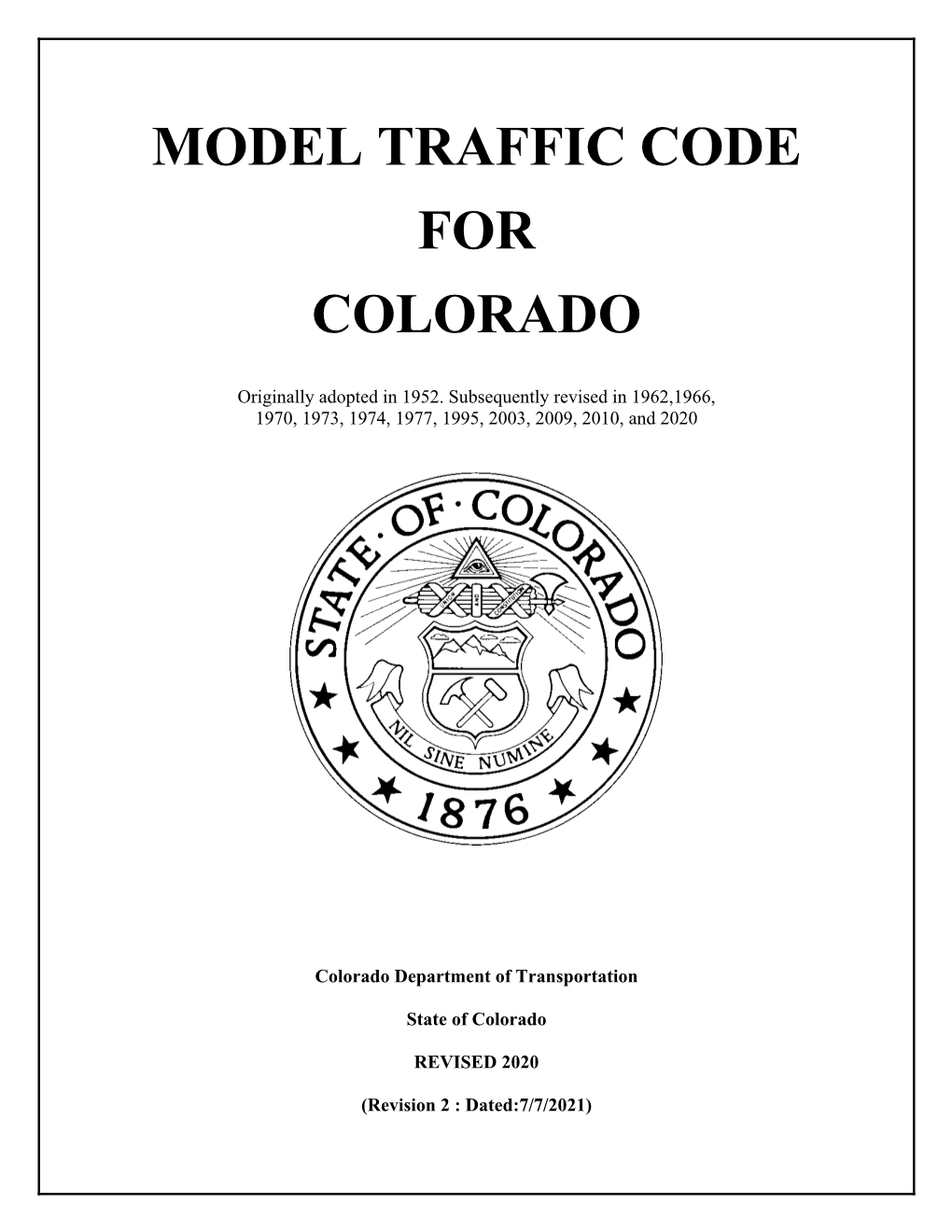 Model Traffic Code for Colorado