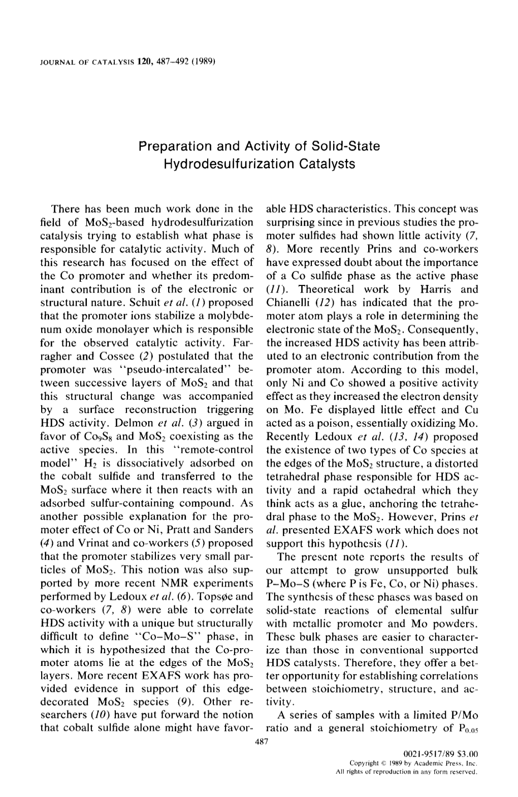 Preparation and Activity of Solid-State Hydrodesulfurization Catalysts