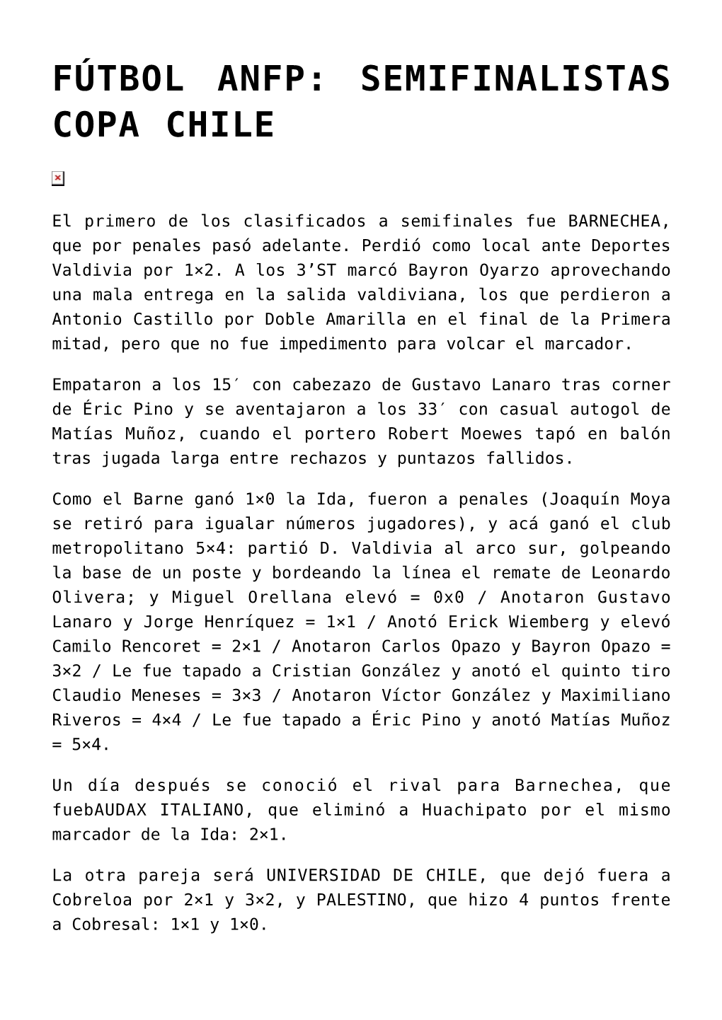 Fútbol Anfp: Semifinalistas Copa Chile