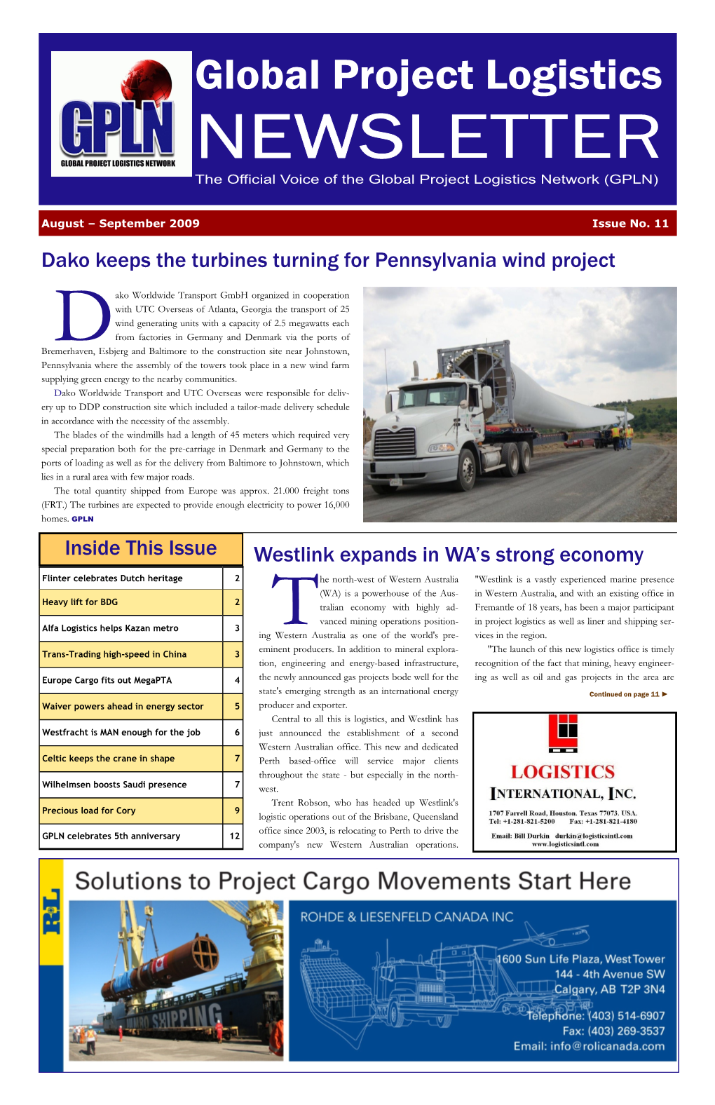 Global Project Logistics NEWSLETTER the Official Voice of the Global Project Logistics Network (GPLN)