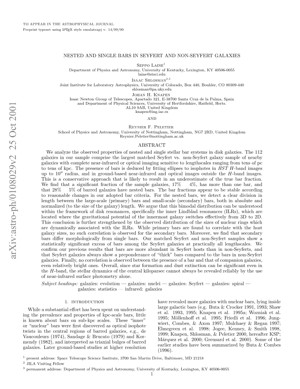 Nested and Single Bars in Seyfert and Non-Seyfert Galaxies