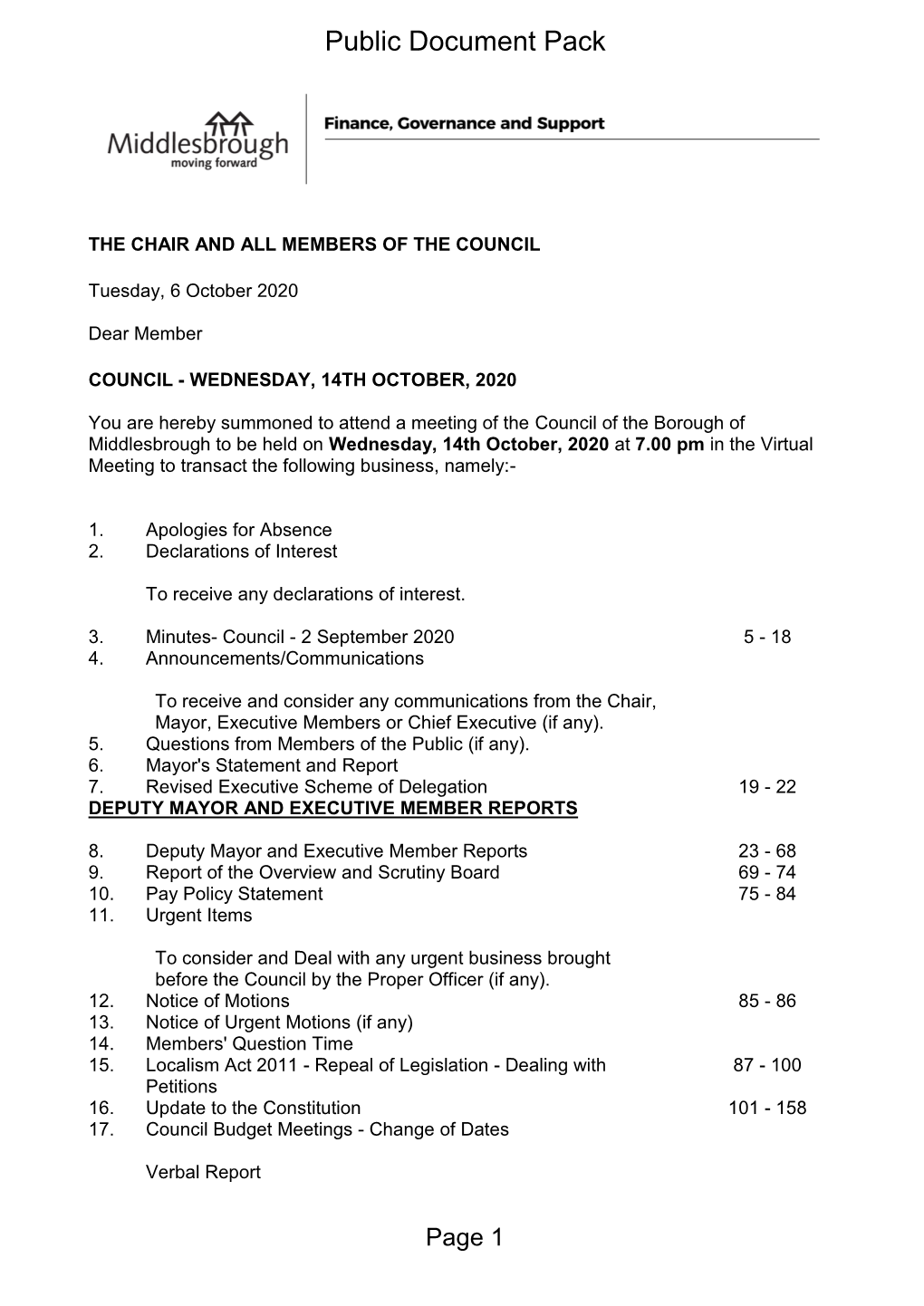 (Public Pack)Agenda Document for Council, 14/10/2020 19:00