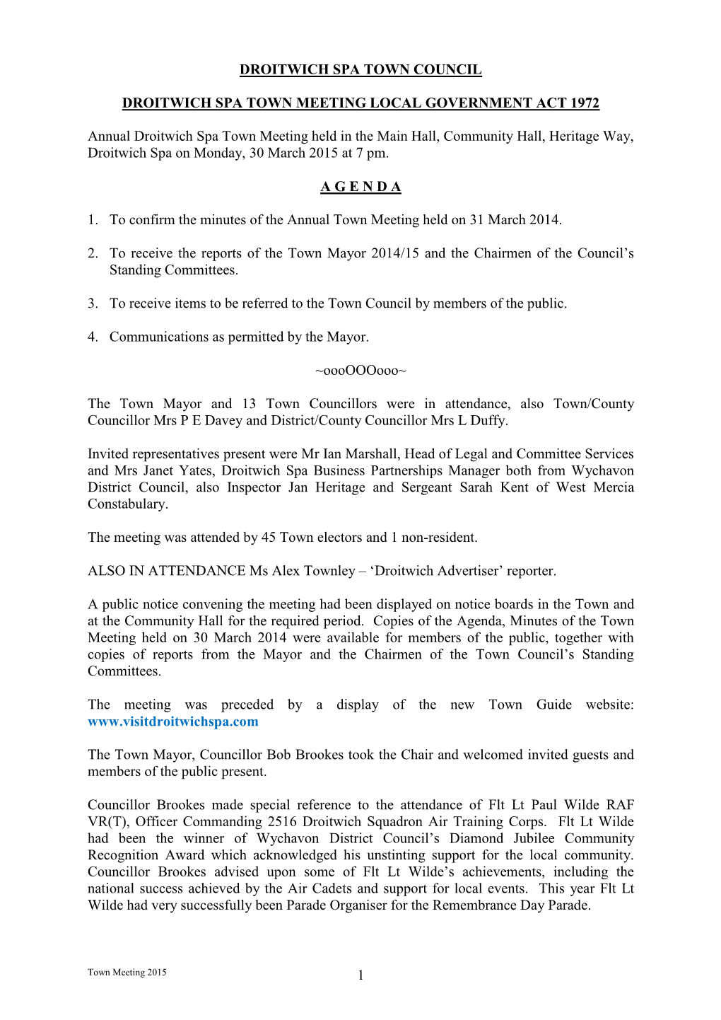 Minutes of the Annual Town Meeting Held on 31 March 2014