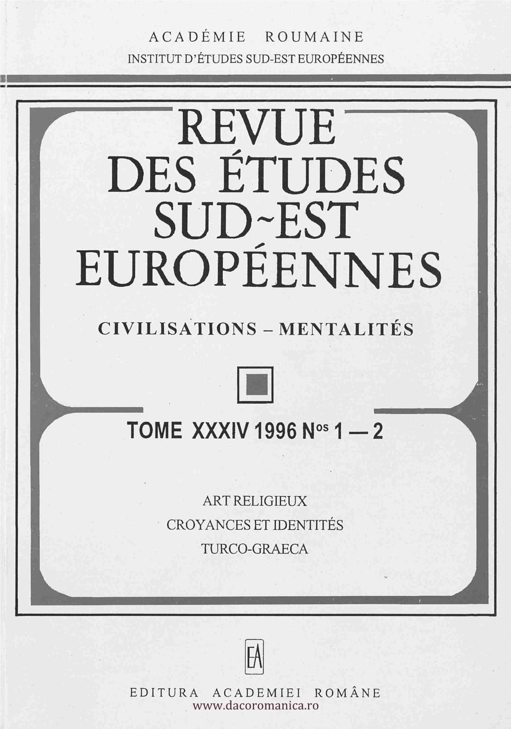 Europeennes Revue Desetudes Sud~Est Europeennes Civilisations Mentalites