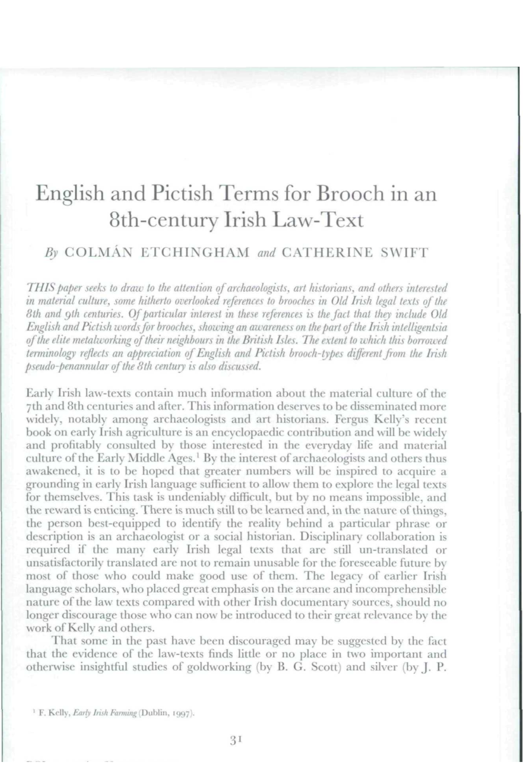 English and Pictish Terms for Brooch in an 8Th-Century Irish Law-Text