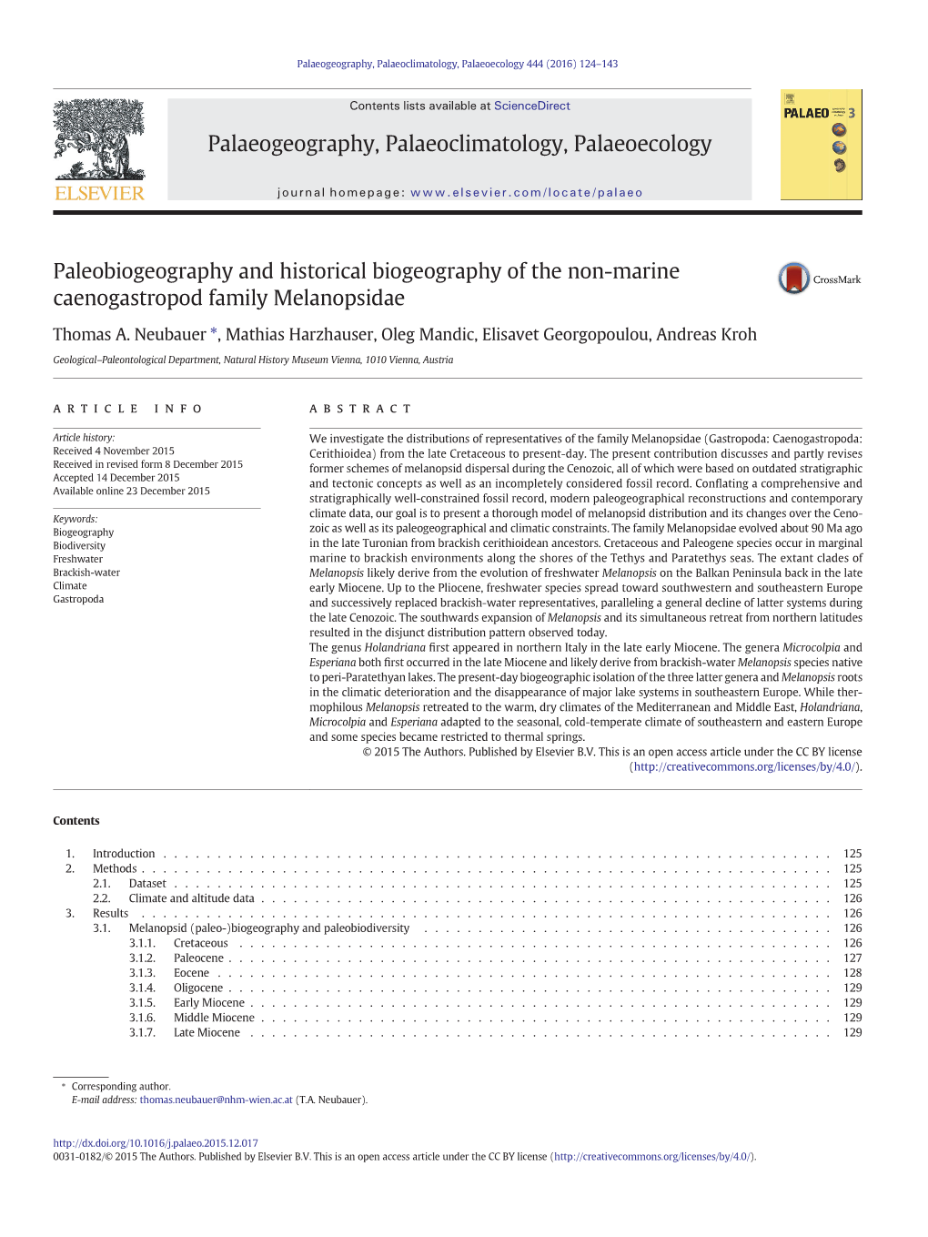 Paleobiogeography and Historical Biogeography of the Non-Marine Caenogastropod Family Melanopsidae