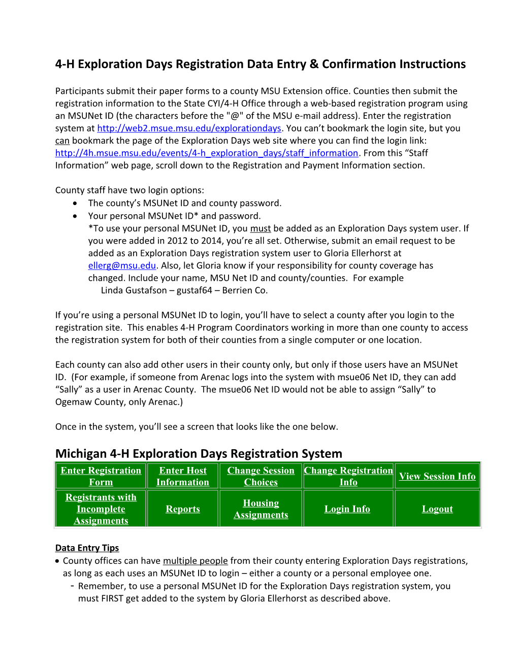 4-H Exploration Days Registration Data Entry & Confirmation Instructions