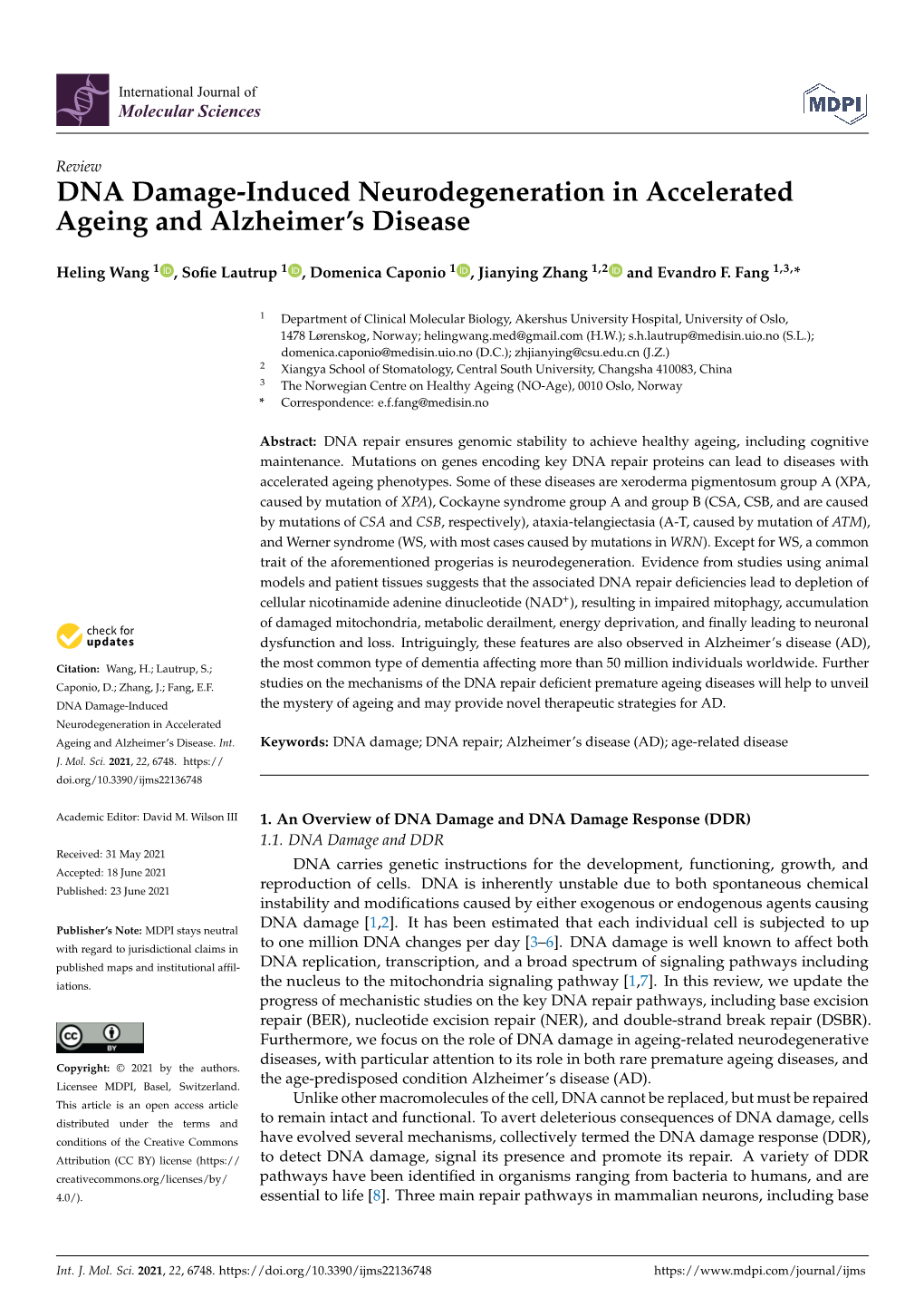 DNA Damage-Induced Neurodegeneration in Accelerated Ageing and Alzheimer’S Disease