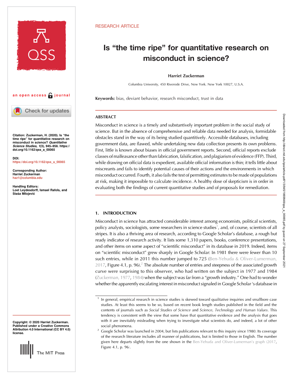 For Quantitative Research on Misconduct in Science?