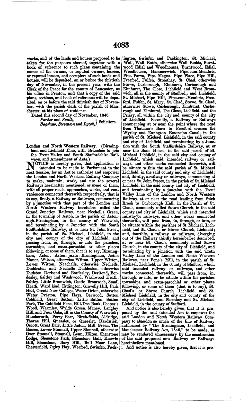 Works, and of the Lands and Houses Proposed to Be Ington, Swinfen and Packington, St